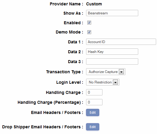 Beanstream and Ecommerce Templates